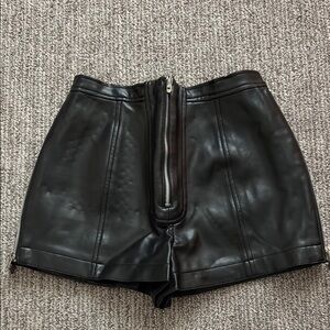 High Waist Black “Leather” Shorts with Glossy Finish and Side Zippers